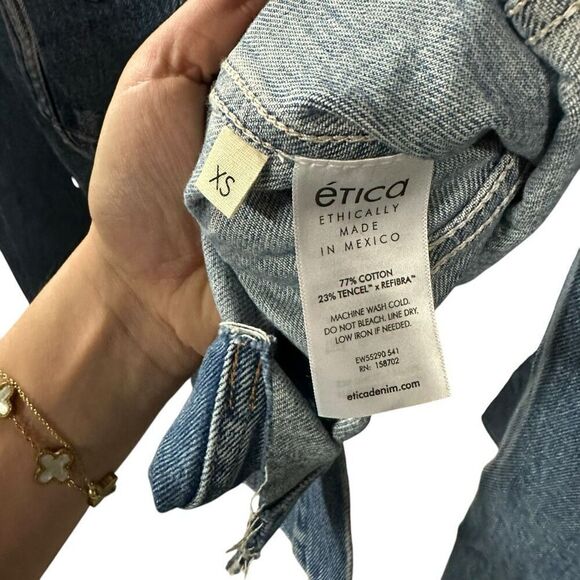 New Etica Remi Reconstructed Puff Sleeve Blue Denim Jacket XS - Picture 6 of 7